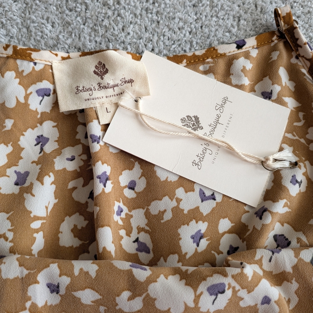 Women’s Mustard Floral Pleated Midi Dress - Picture 4 of 5